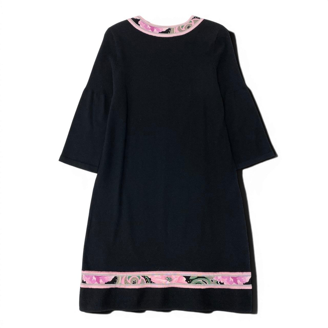 66d27 LEONARD FASHION レオナール 七分袖 ニットワンピース 膝丈 66d27 LEONARD FASHION レオナール 七分袖 ニットワンピース 膝丈