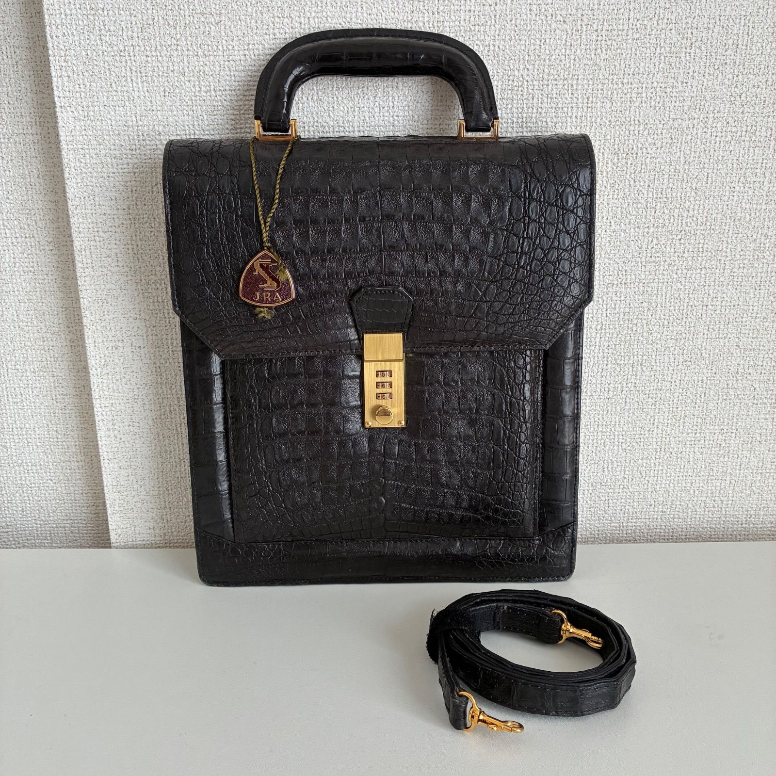 JRAチャーム付き】クロコダイル風 メンズ ハンドバッグ クラッチ 