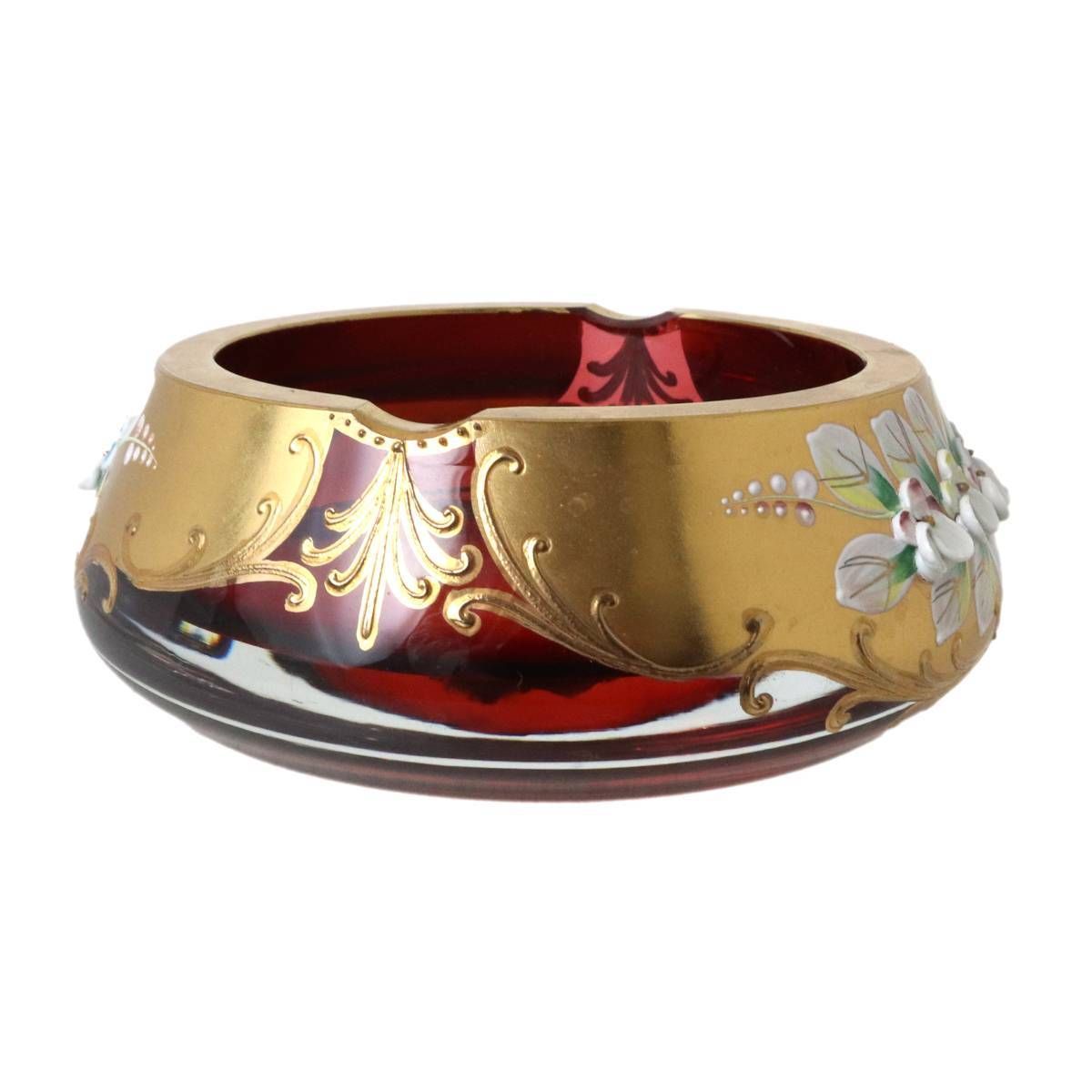 ☆ベネチアガラス 灰皿 定価5万円☆ Venier ベネチアングラス 灰皿 24K金細工 ムラーノ ガラス レッド