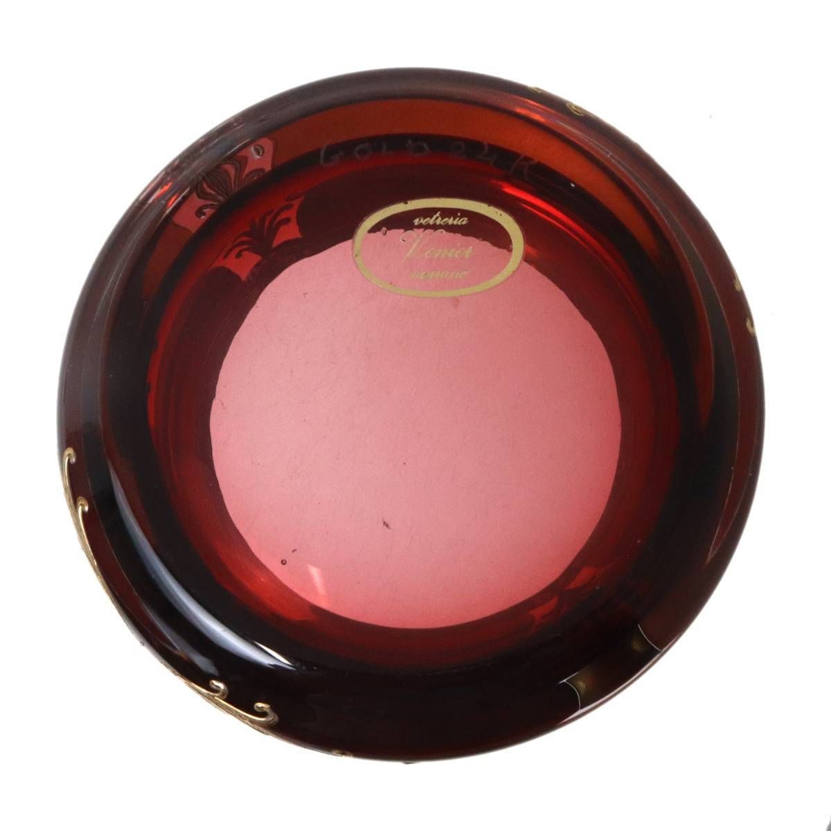 Venier ベネチアングラス 灰皿 24K金細工 ムラーノ ガラス レッド