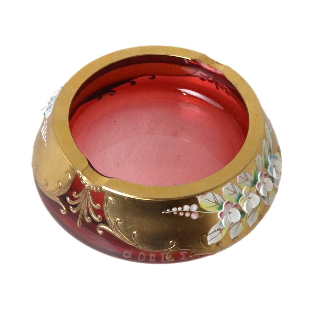Venier ベネチアングラス 灰皿 24K金細工 ムラーノ ガラス レッド