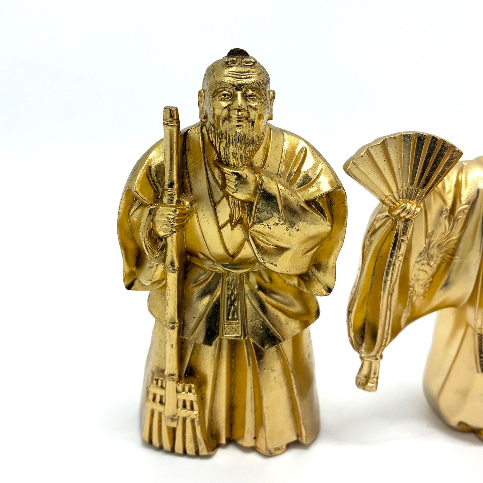 ◇24KGP 置物 縁起物 金メッキ 高砂 人形 扇 打ち出の小槌 犬 そろばん
