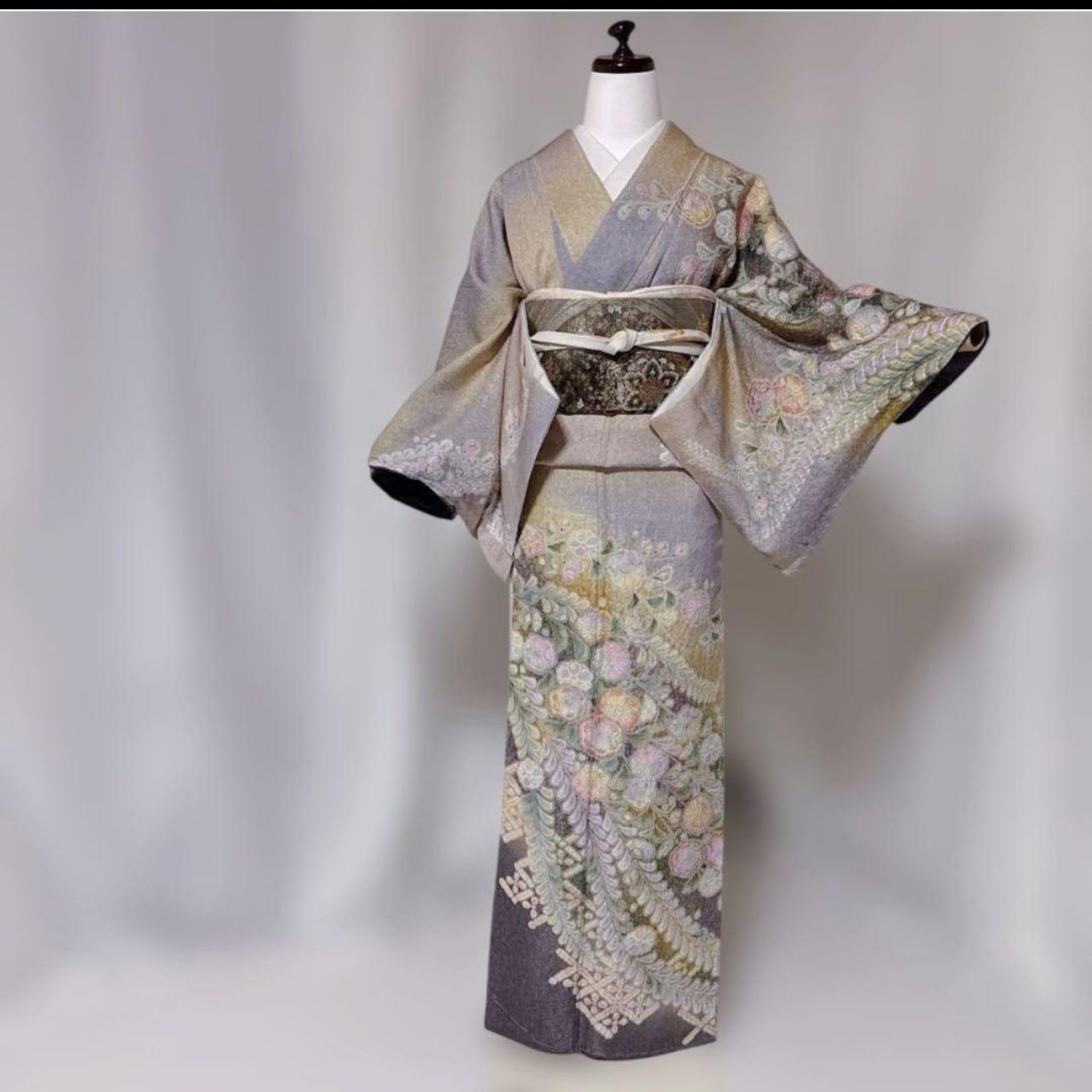 作家 辻ヶ花 訪問着 フルセット 正絹 銀通し トール 裄丈長め 上品