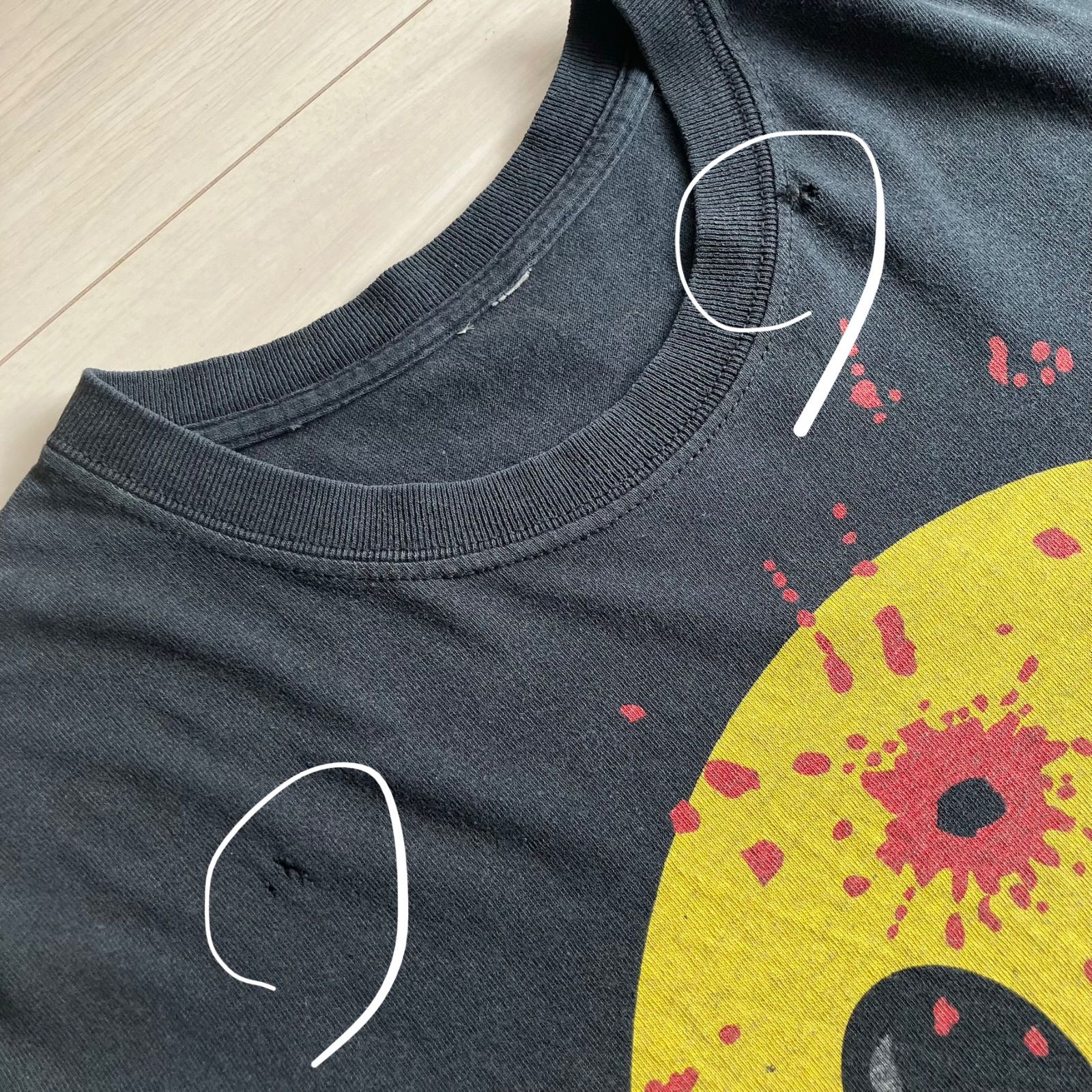 90s 00s ぶち抜き スマイル Tシャツ XL相当 黒 Gun shot ヘッド