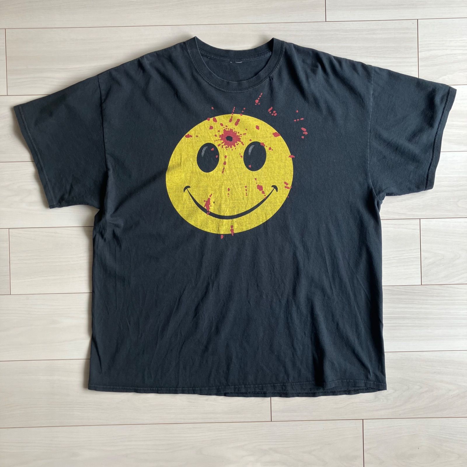 90s 00s ぶち抜き スマイル Tシャツ XL相当 黒 Gun shot ヘッド