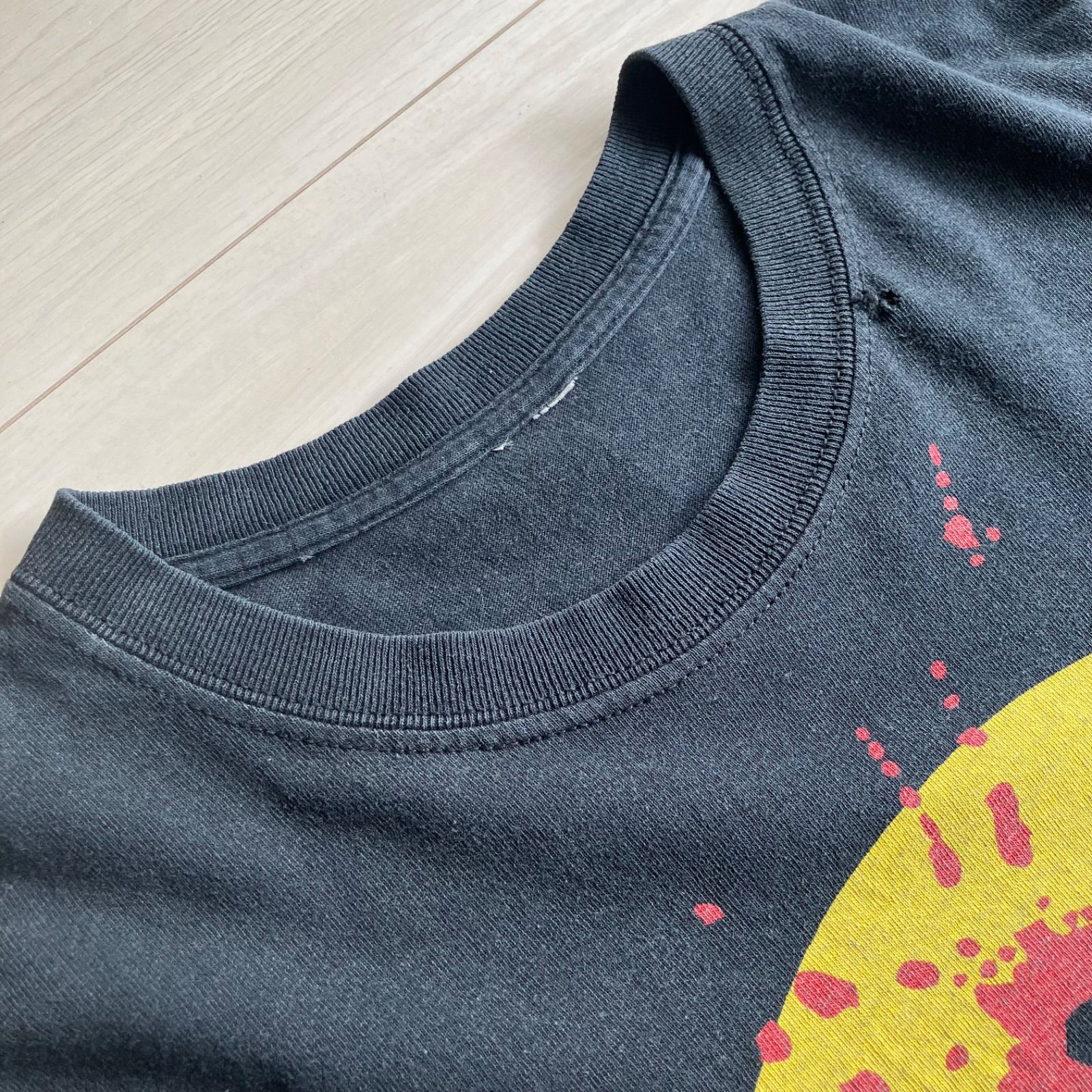 90s 00s ぶち抜き スマイル Tシャツ XL相当 黒 Gun shot ヘッド