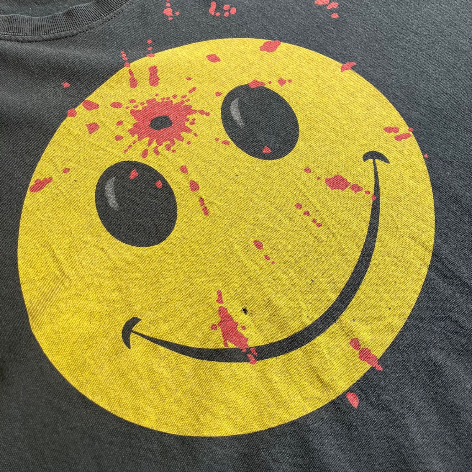 90s 00s ぶち抜き スマイル Tシャツ XL相当 黒 Gun shot ヘッド