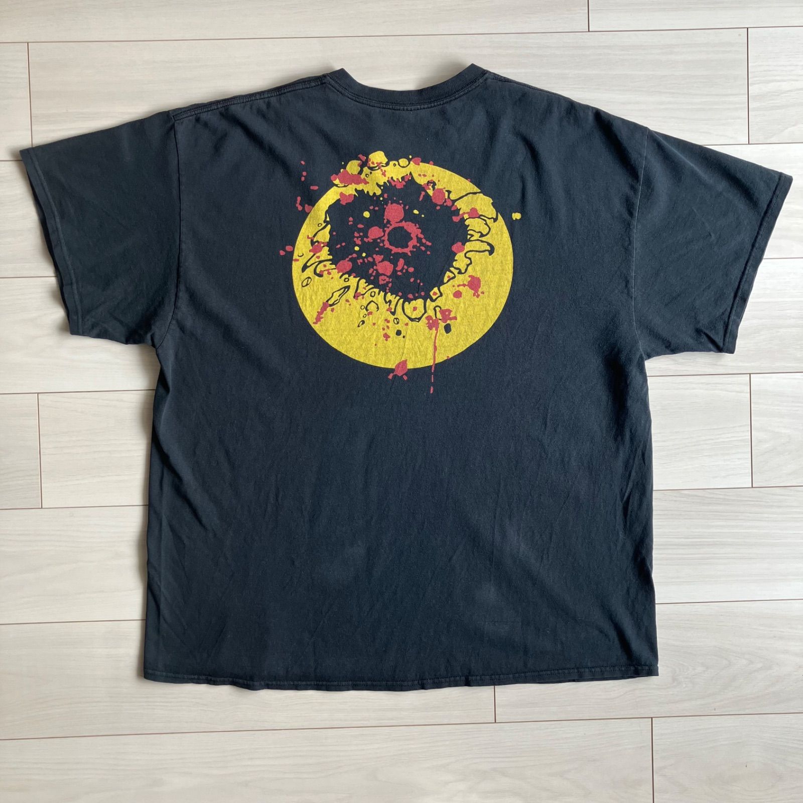 90s 00s ぶち抜き スマイル Tシャツ XL相当 黒 Gun shot ヘッド