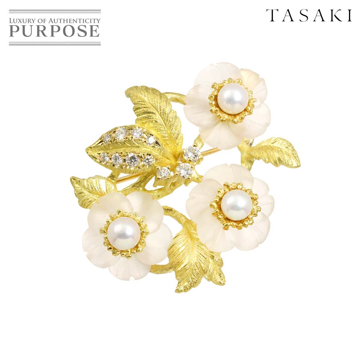 タサキ TASAKI アコヤ真珠 ダイヤ 0.31ct クォーツ ブローチ 兼