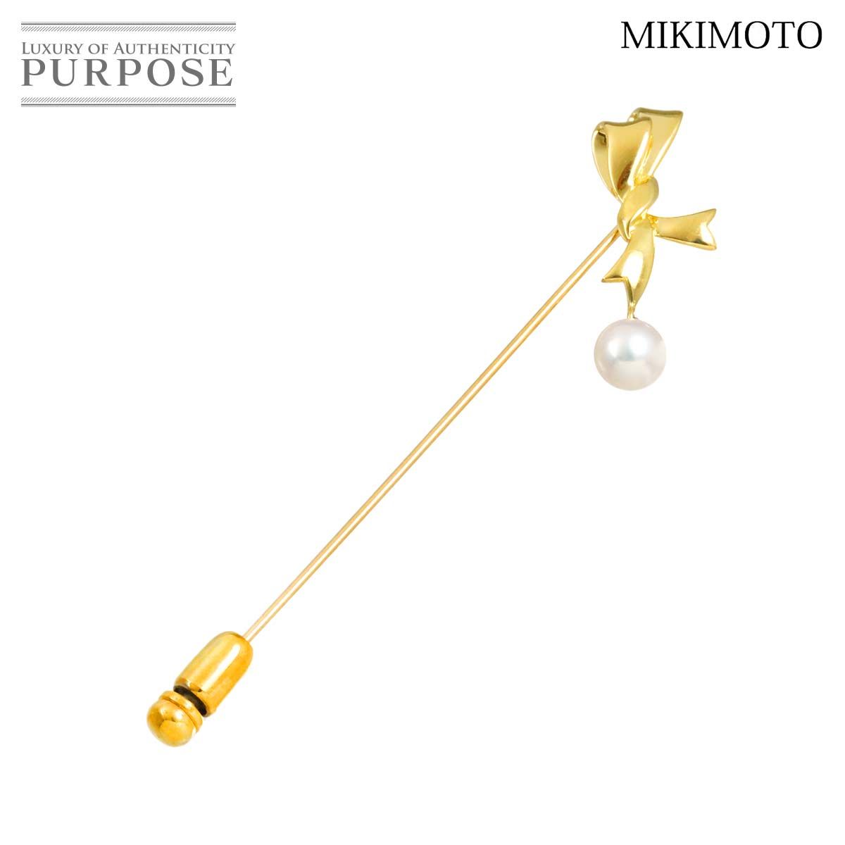 ミキモト MIKIMOTO アコヤ真珠 6.3mm ピンブローチ K18 YG イエロー 