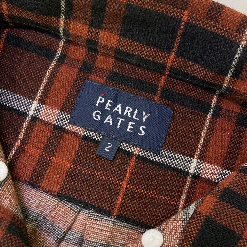 サイズ：2 PEARLY GATES パーリーゲイツ  長袖ポロシャツ ボタンダウン チェック柄 ブラウン系 [240101674455] ゴルフウェア レディース ストスト サイズ：2 PEARLY GATES パーリーゲイツ 長袖ポロシャツ ボタンダウン