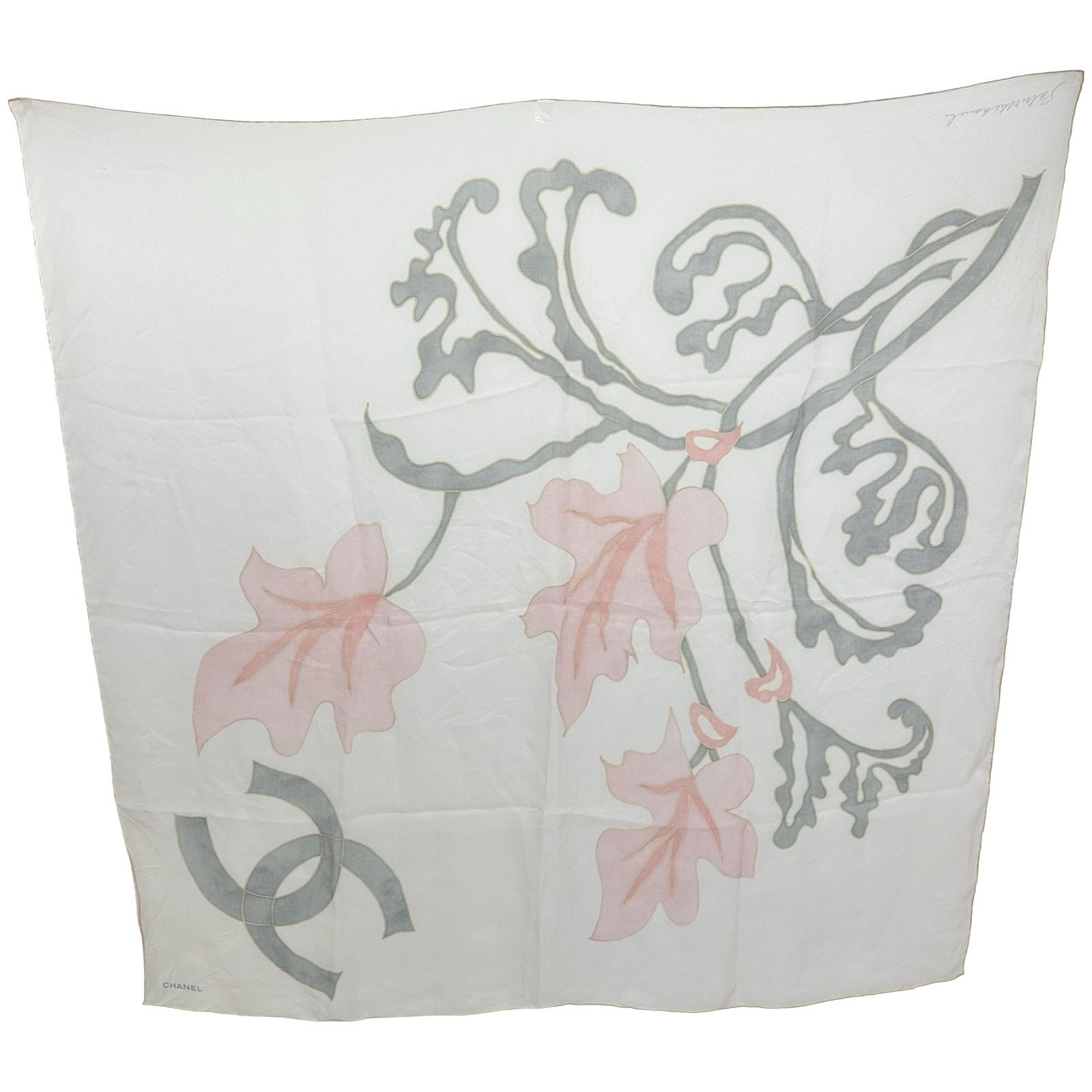 【美品】CHANEL シルク シフォンスカーフ シャネル CHANEL シルクシフォンスカーフ ピンク/グレー シルク