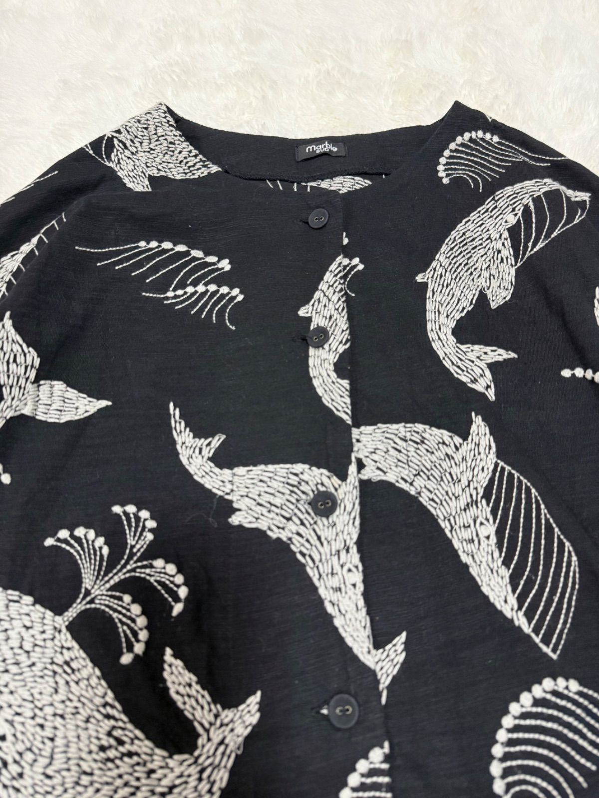 ✨美品✨マーブルシュッド　くじら　刺繍　ワンピース　チュニック　総柄　Aライン メルカリ