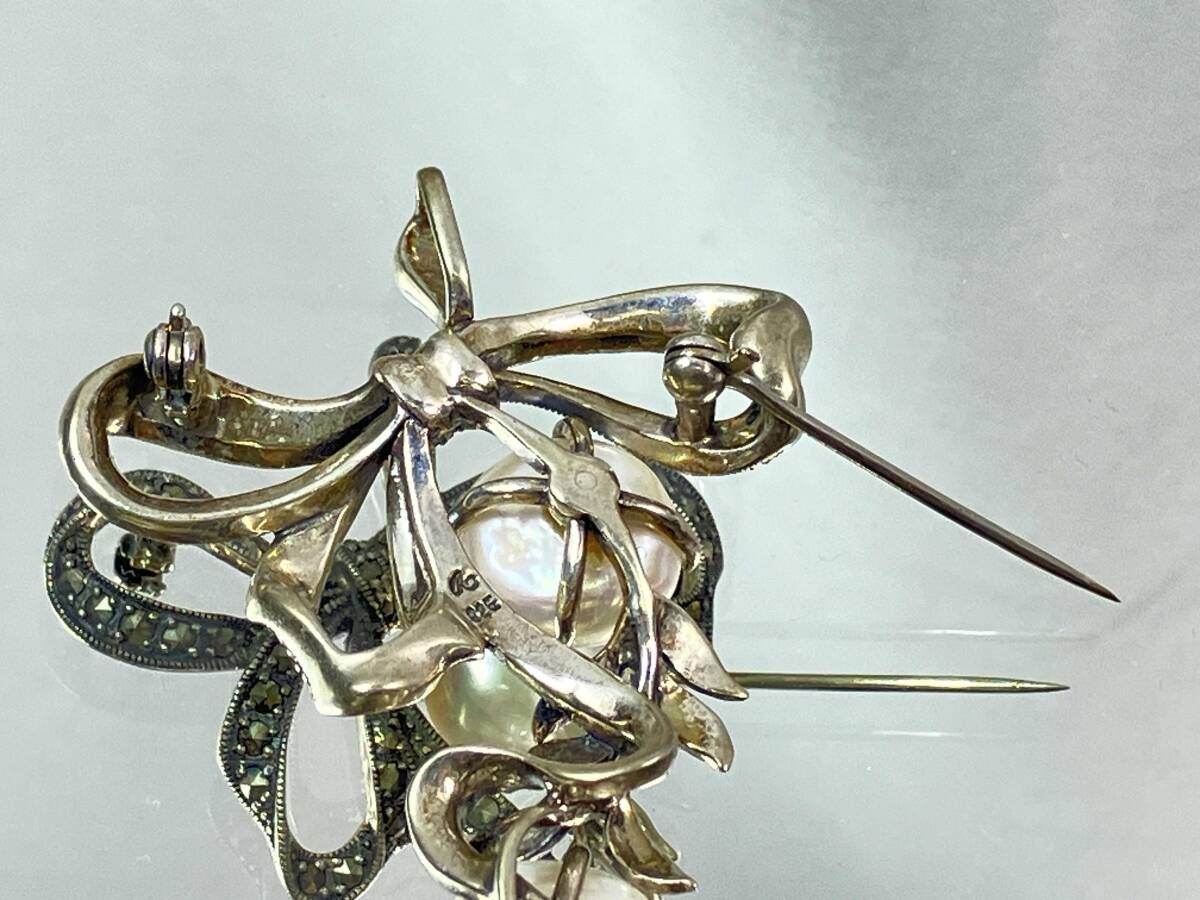 碌山 ロクザン スイングパールリボンブローチ ペンダントトップ兼用