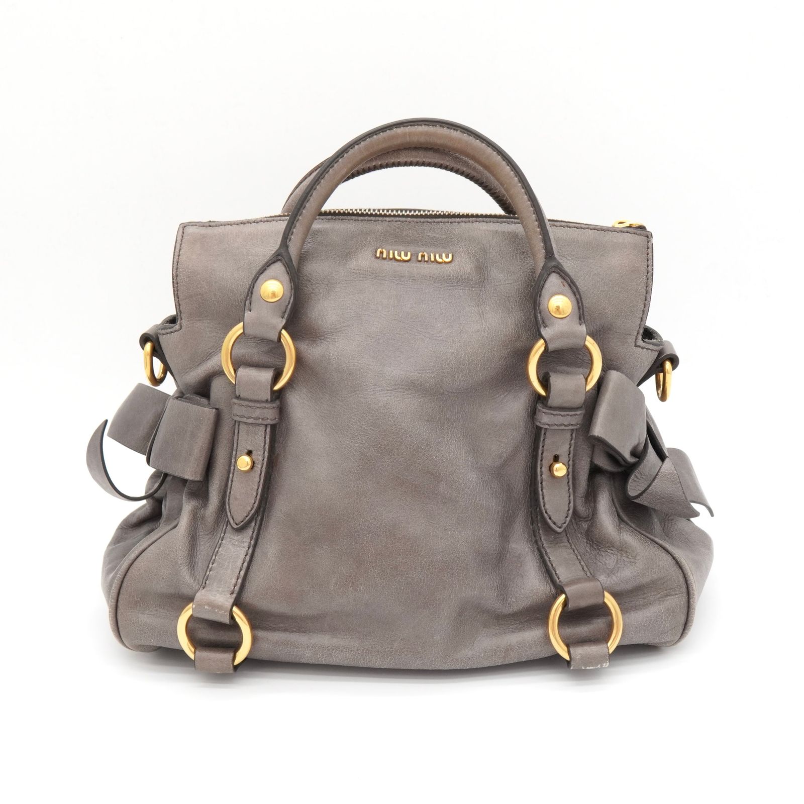 .com　miu miu ヴィッテロルクス ハンドバッグ グレー ミュウミュウ ヴィッテロルクス レザー 2way ハンドバッグ ショルダー