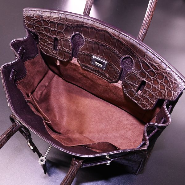 本物 超美品 最高級マットクロコダイルレザー鍵付きハンドバッグ SV 