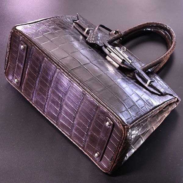 本物 超美品 最高級マットクロコダイルレザー鍵付きハンドバッグ SV 