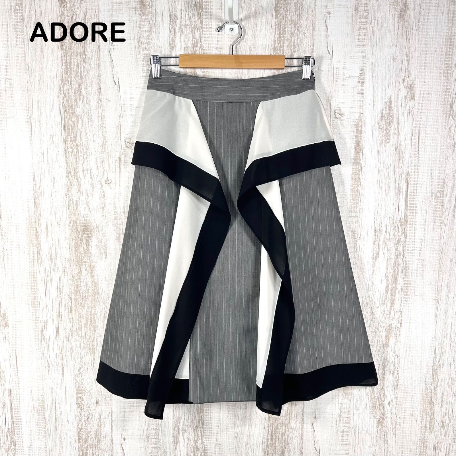 新品未使用 美品 ADORE アドーア クリアストライプ ドレープ Aライン