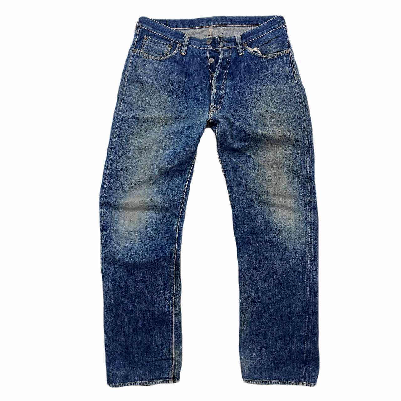 フルカウント デニムパンツ メンズ W32 ストレート 濃紺 色落ち ボタン