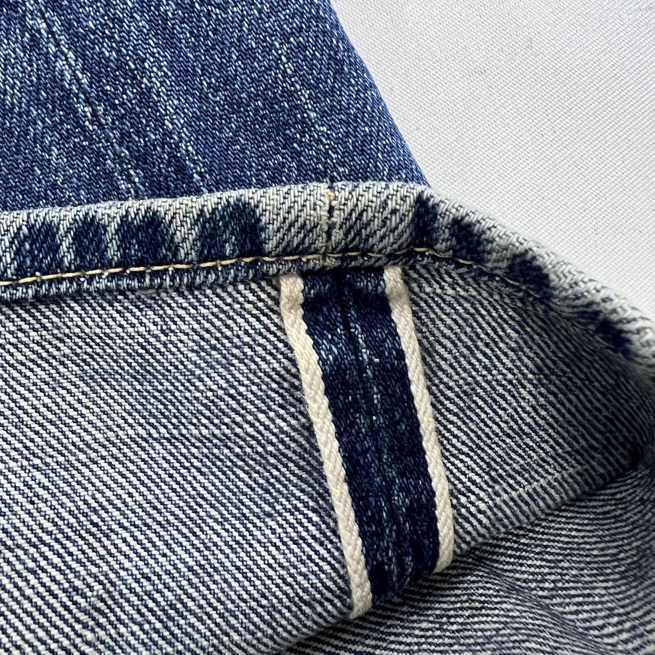 フルカウント デニムパンツ メンズ W32 ストレート 濃紺 色落ち ボタン