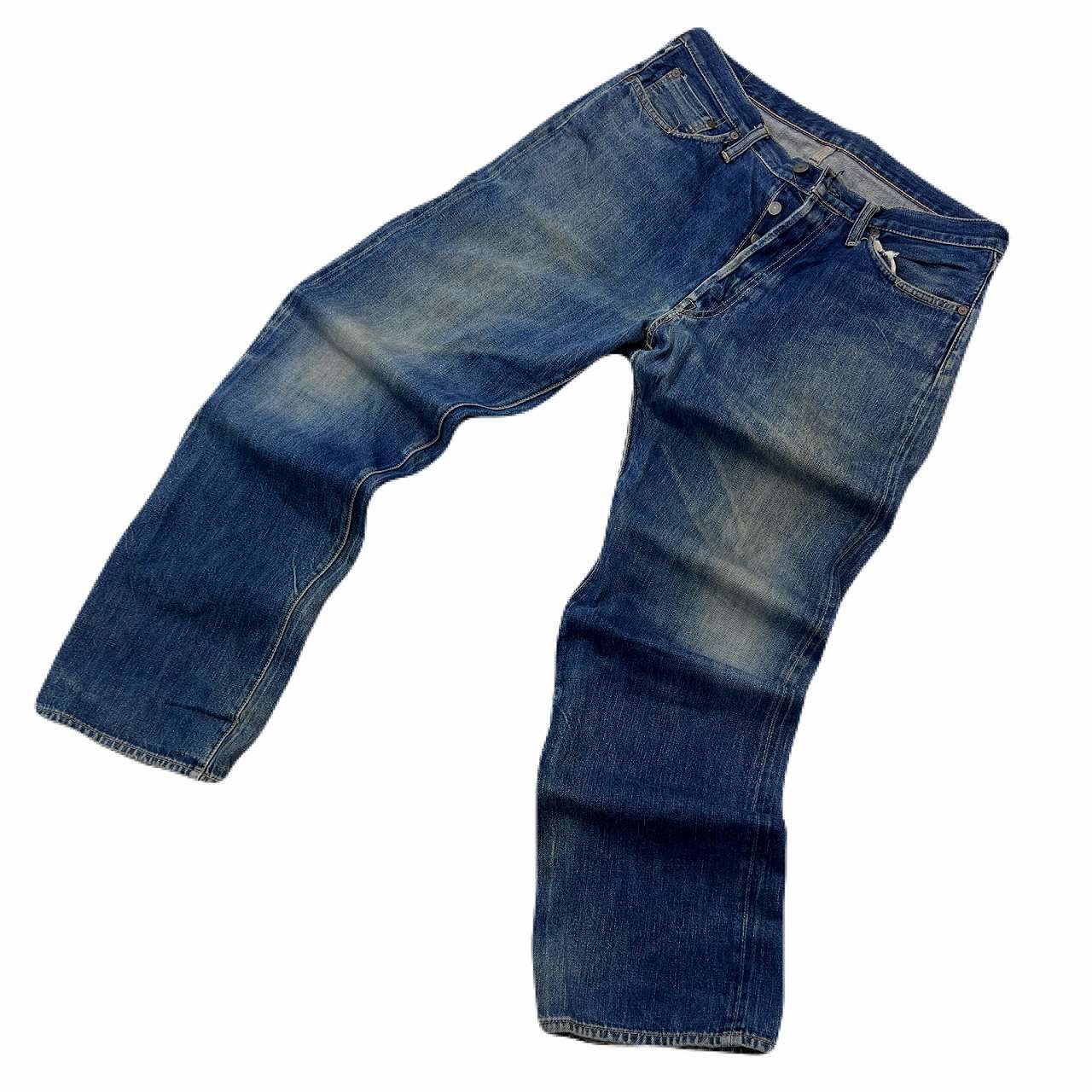 美品 フルカウント セルビッチ デニムパンツ W32L32 赤耳 日本製ハチノス フルカウント デニムパンツ メンズ W32 ストレート 濃紺 色落ち ボタン