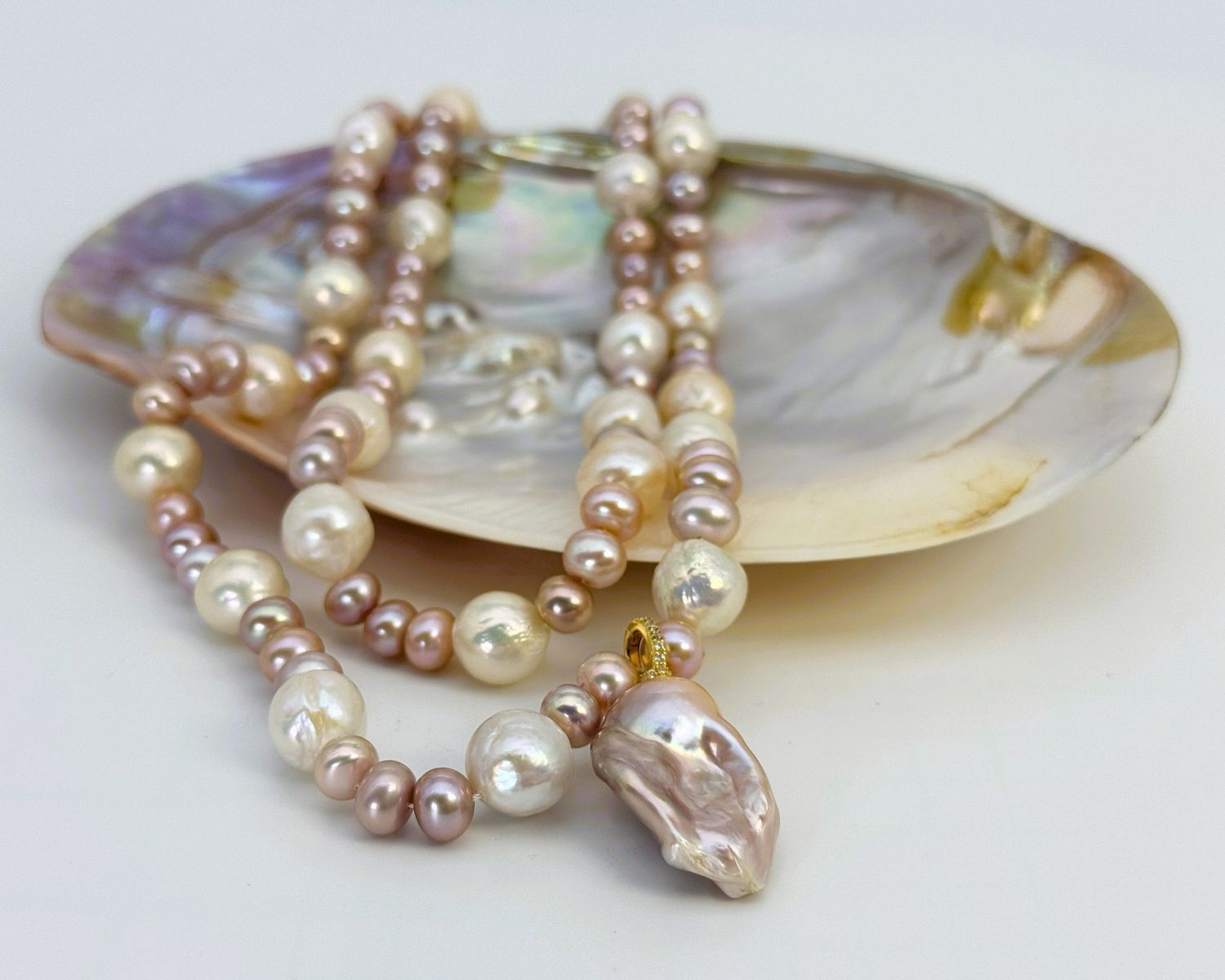 淡水真珠 ネックレス バロック マルチカラー 12.0mm～13.0mm(幅) 長さ：90.0cm