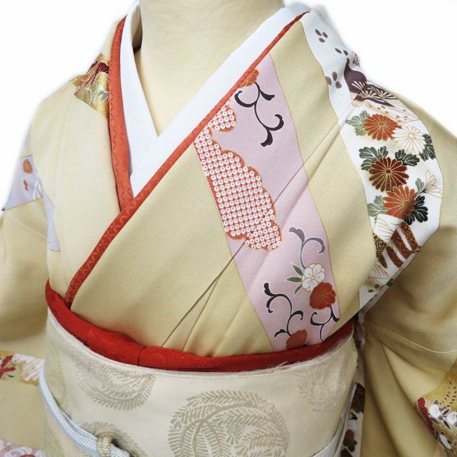 訪問着 着物 中古 正絹 袷 フォーマル 金駒刺繍 本加工 花模様 枯色 多