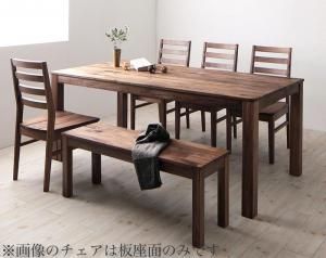 ダイニングセット（テーブル&ベンチ チェア） 総無垢材ワイドダイニング 6人 6点セット(テーブル+チェア4脚+ベンチ1脚) ウォールナット 板座×PVC座 W180