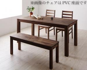 ダイニングセット（テーブル&ベンチ チェア） 総無垢材ワイドダイニング 4人 4点セット(テーブル+チェア2脚+ベンチ1脚) ウォールナット 板座 W160