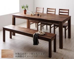 ダイニングセット（テーブル&ベンチ チェア） 総無垢材ダイニング 6人 5点セット(テーブル+チェア3脚+ベンチ1脚) オーク 板座 W180