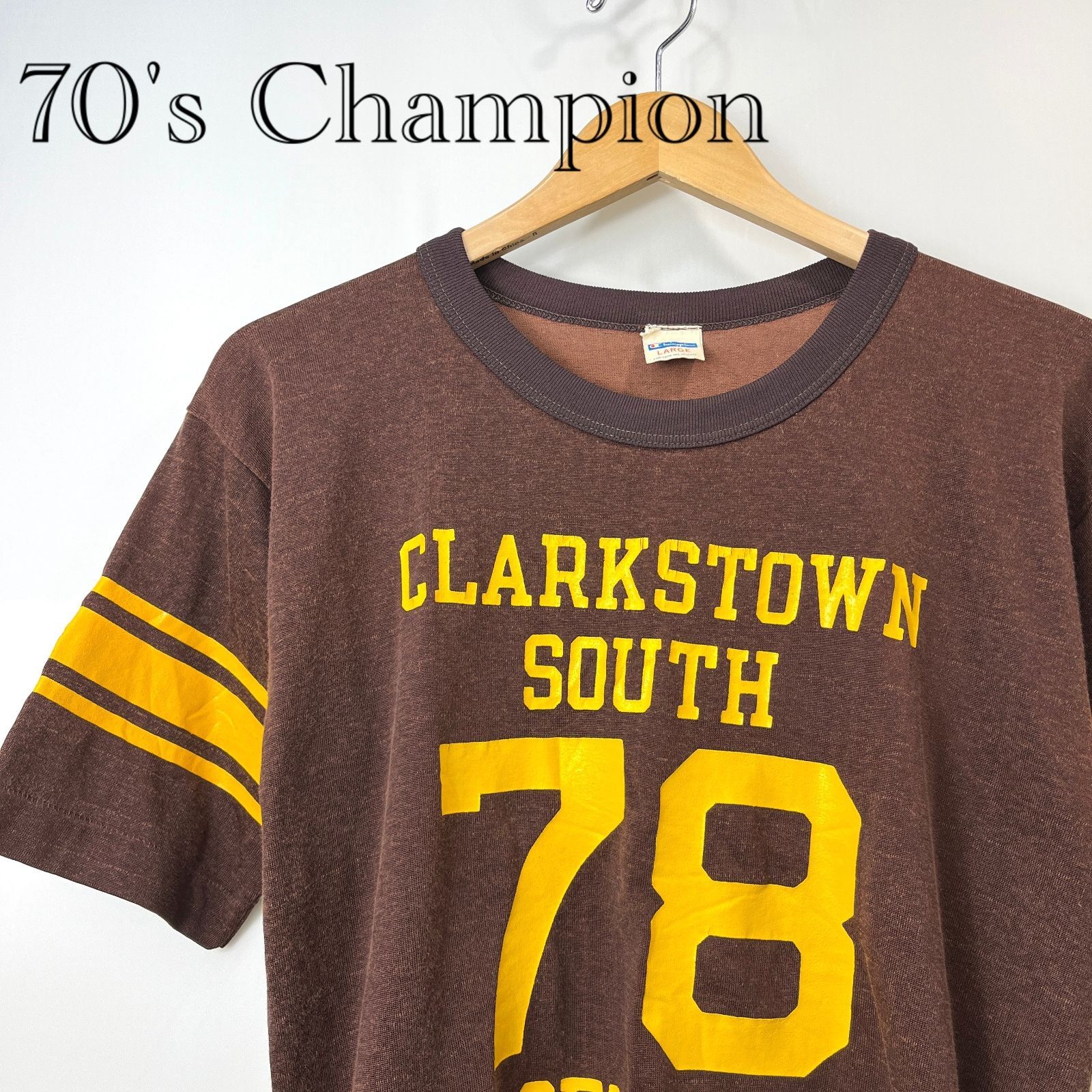 70s champion チャンピオン フットボールシャツ M 　バータグ 70's Champion フットボール Tシャツ チャンピオン バータグ LARGE