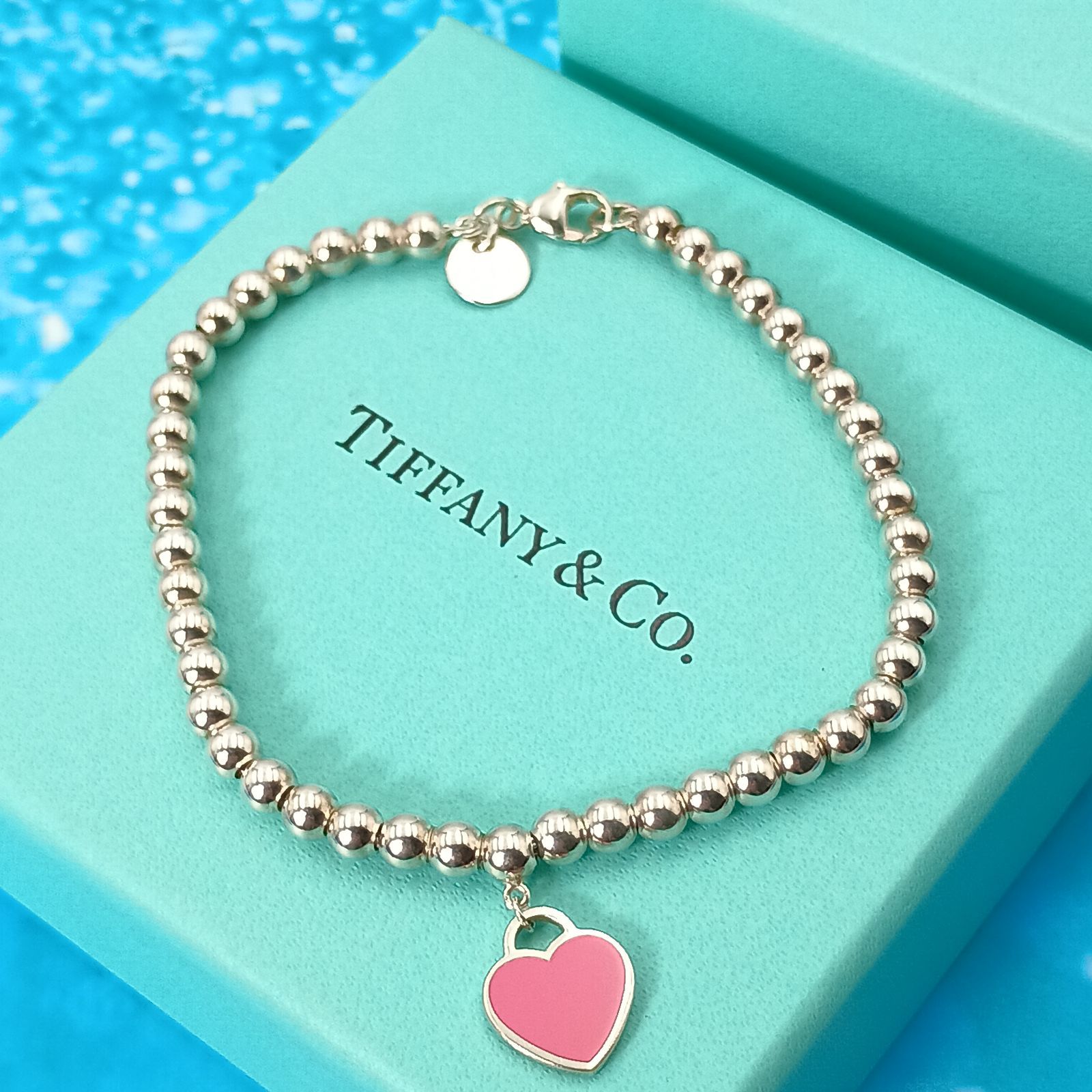 TIFFANY&Co. ティファニー ボールチェーン ピンク ハート ブレスレット