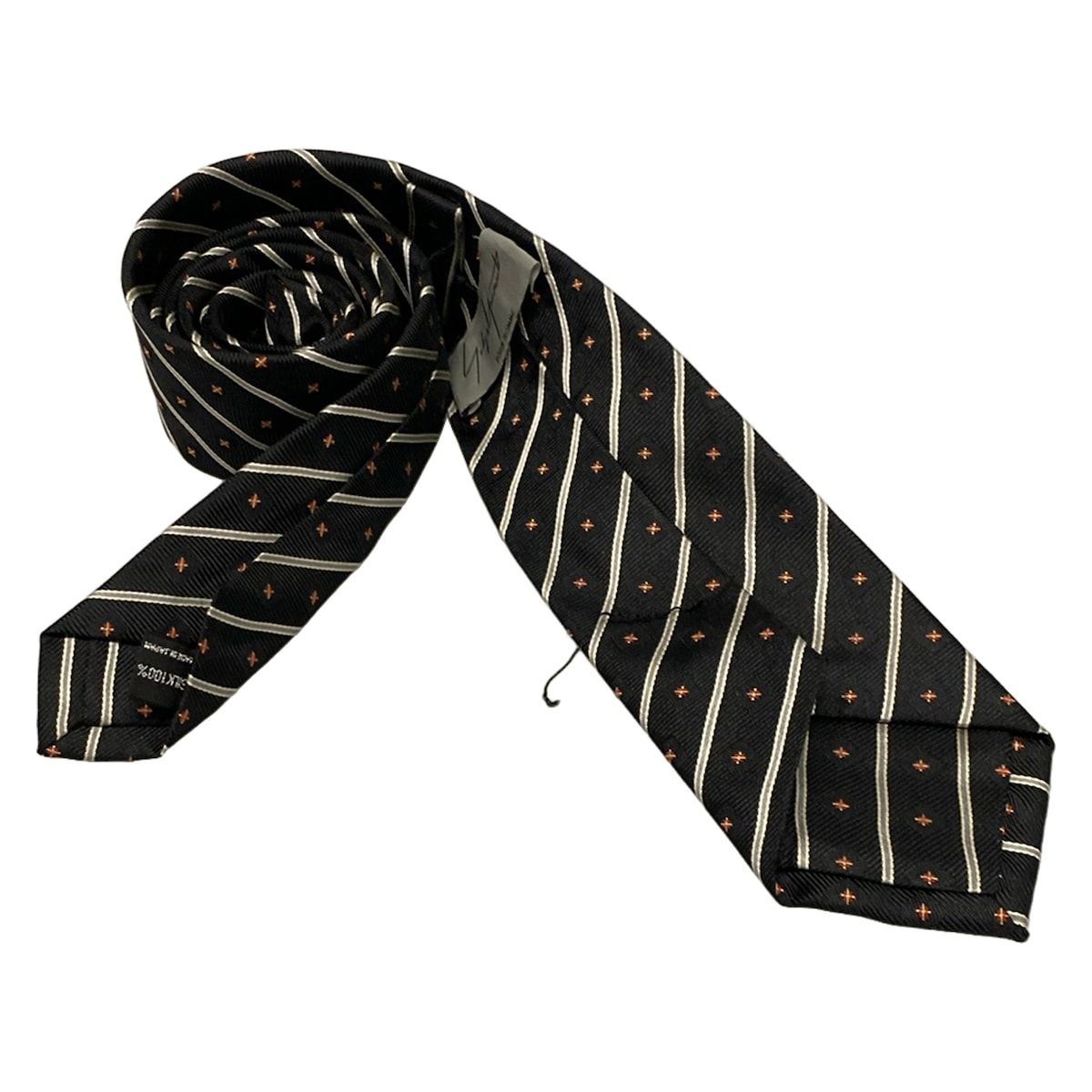 Yohji Yamamoto POUR HOMME(ヨウジヤマモトプールオム) ネクタイ メンズ美品  - 黒×シルバー レジメンタル Yohji Yamamoto POUR HOMME(ヨウジヤマモトプールオム) ネクタイ