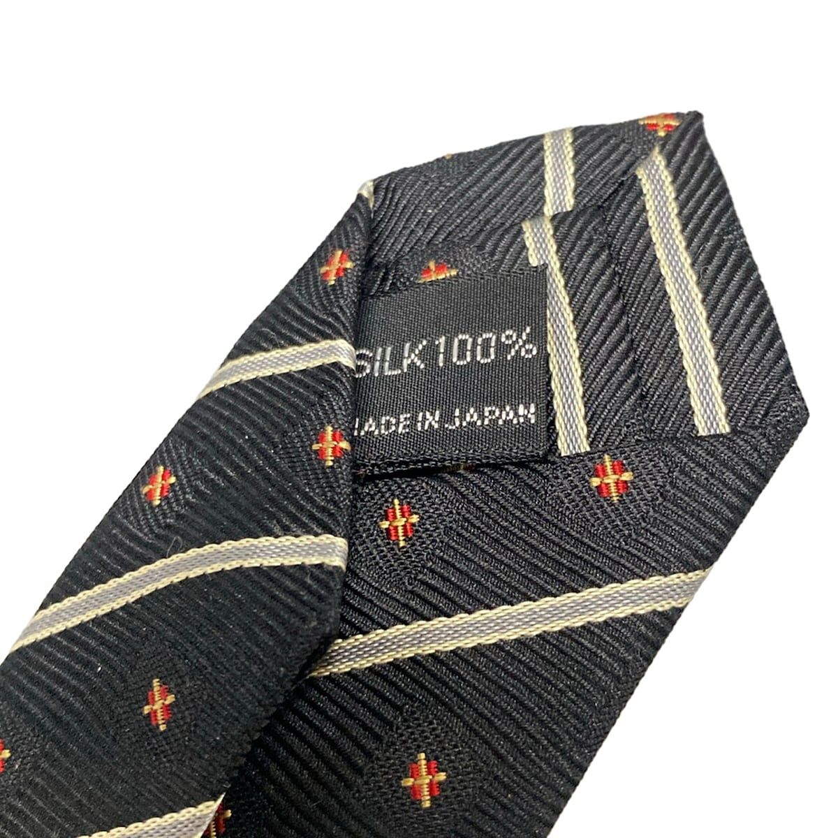Yohji Yamamoto POUR HOMME(ヨウジヤマモトプールオム) ネクタイ メンズ美品  - 黒×シルバー レジメンタル Yohji Yamamoto POUR HOMME(ヨウジヤマモトプールオム) ネクタイ