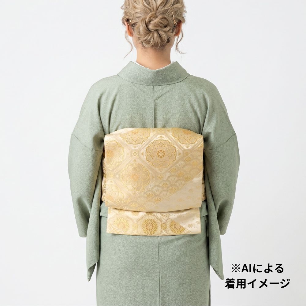 袋帯 リユース 中古 正絹 西陣織 本金箔 亀甲文様に華紋 8077-5 礼装