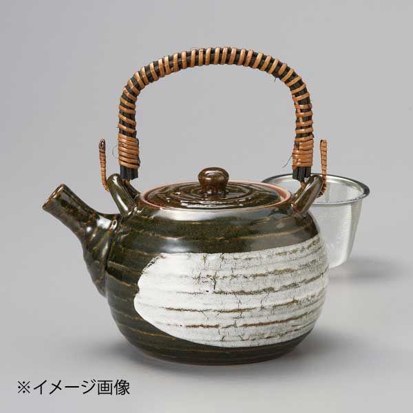 【新品】織部白刷毛土瓶 ステンレス茶コシ付