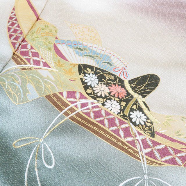 特選 付け下げ 付下げ 訪問着 着物 中古 袷 紋付 福田喜三郎 刺繍 地模様 梅鼠色 青白橡色 金 身丈158.5cm 裄62.5cm M きもの北條 A1349-5 特選 付け下げ 付下げ 訪問着 着物 中古 袷 紋付 福田喜三郎 刺繍 地