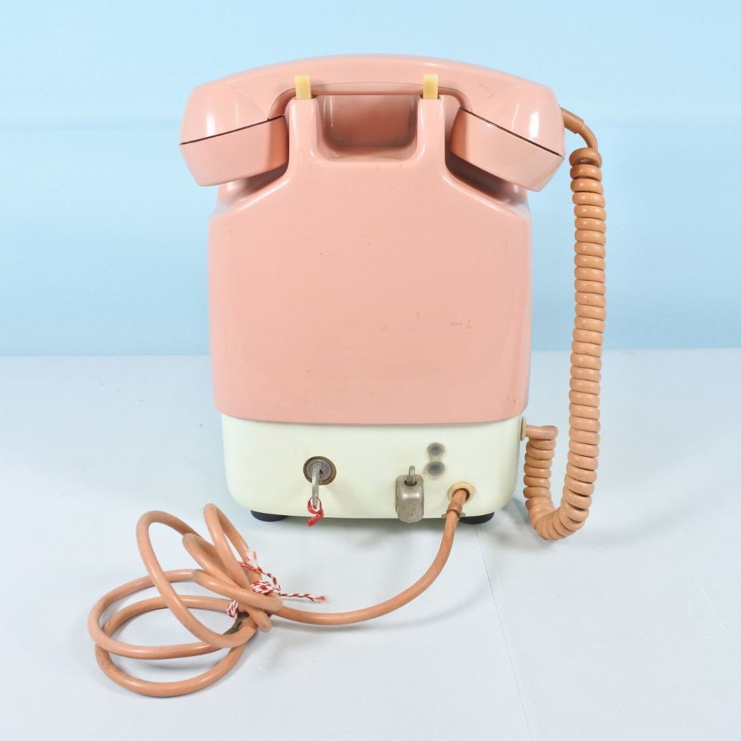 レトロ　昭和　アンティーク　電話機　ジャンク品 大清水68-1-0423]昭和レトロ ダイヤル式ピンク電話機 公衆電話 動作