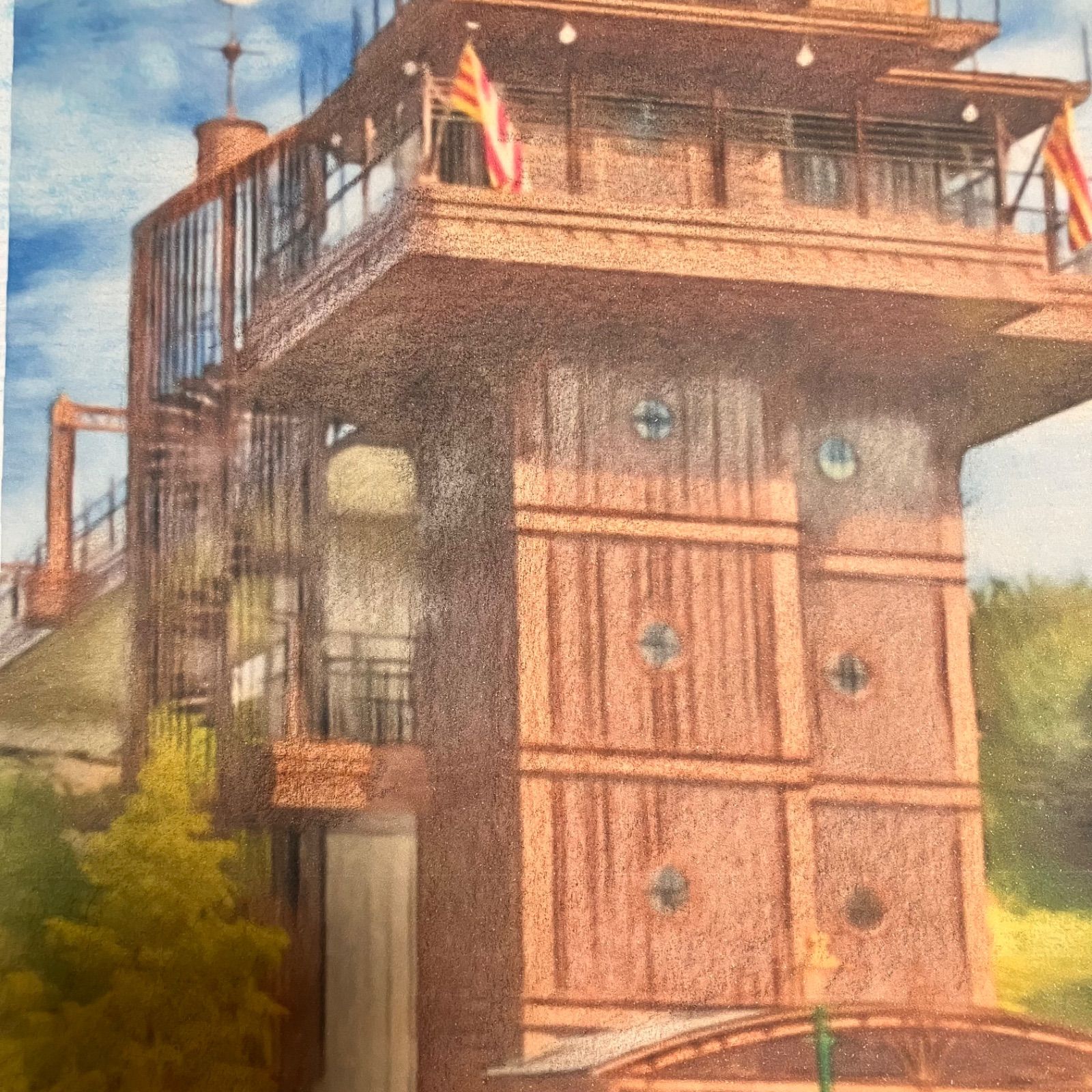 ジブリアート151天空の城ラピュタより「エレベーター塔」額装品　45c㎝×33㎝ ジブリアート151天空の城ラピュタより「エレベーター塔」額装品 額縁