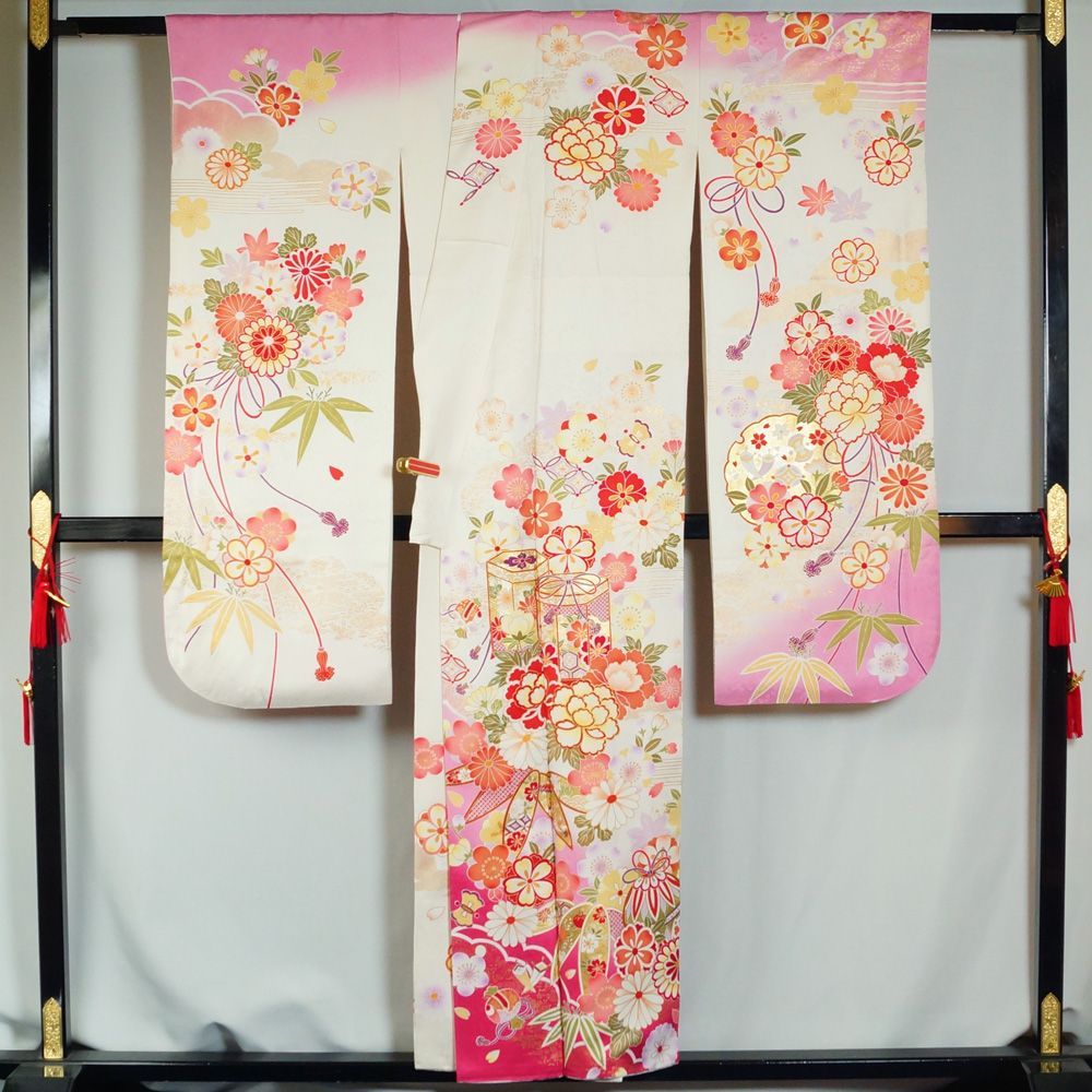 振袖セット 振袖・袋帯 2点 セット ぼかしに貝桶・百花模様 Sサイズ