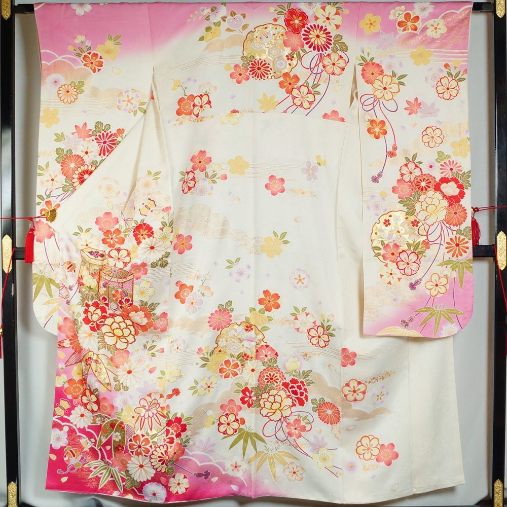 振袖セット 振袖・袋帯 2点 セット ぼかしに貝桶・百花模様 Sサイズ