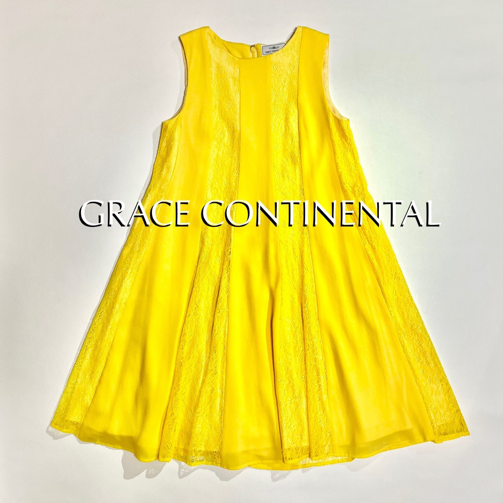 cY43 GRACE CONTINENTAL フレアワンピース レースドッキング 膝丈