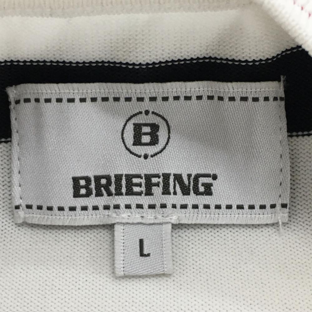【美品】ブリーフィング セーター 白×黒 ボーダー 袖ロゴタグ ニット レディース L ゴルフウェア BRIEFING 美品】ブリーフィング セーター 白×黒 ボーダー 袖ロゴタグ ニット
