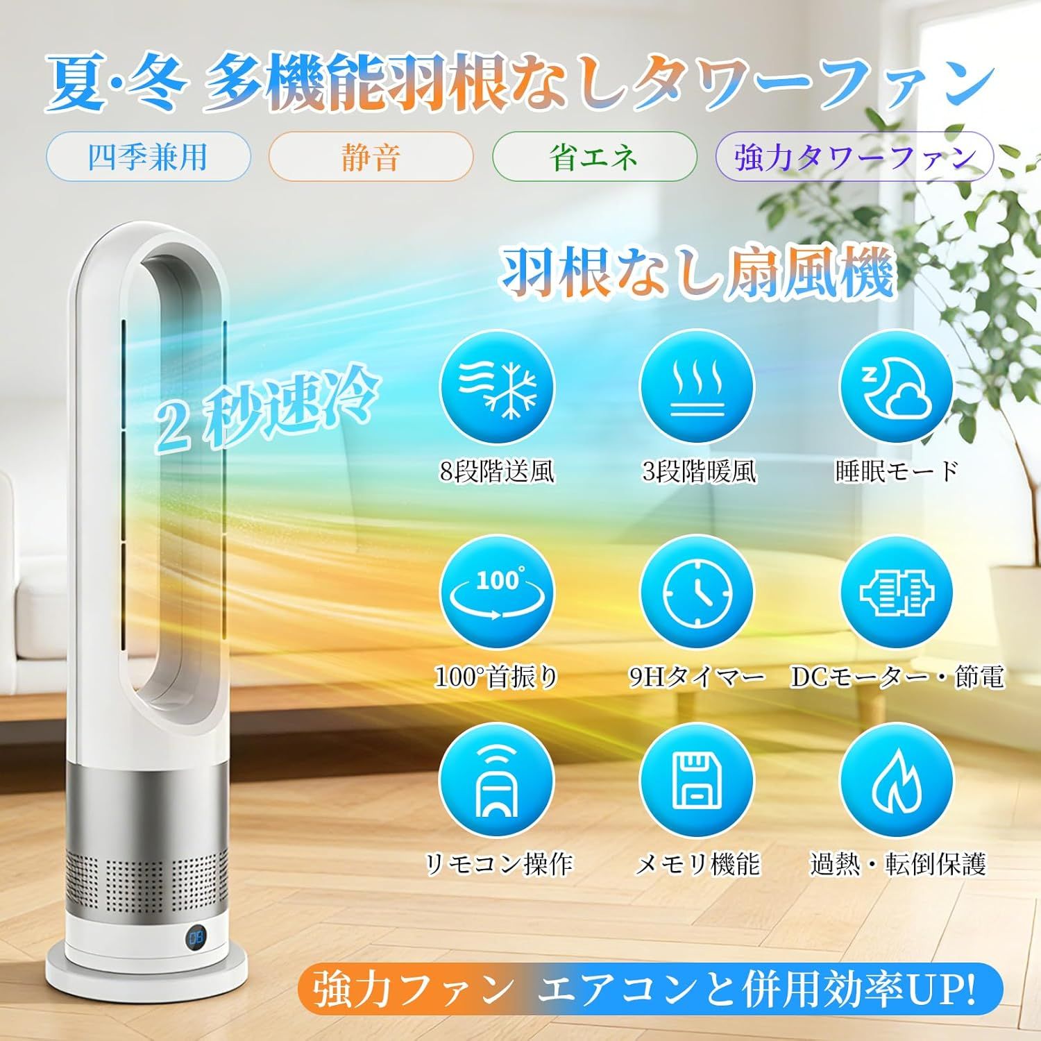 未使用品】タワーファン・セラミックヒーター030 ホワイト系 UML-030JR 