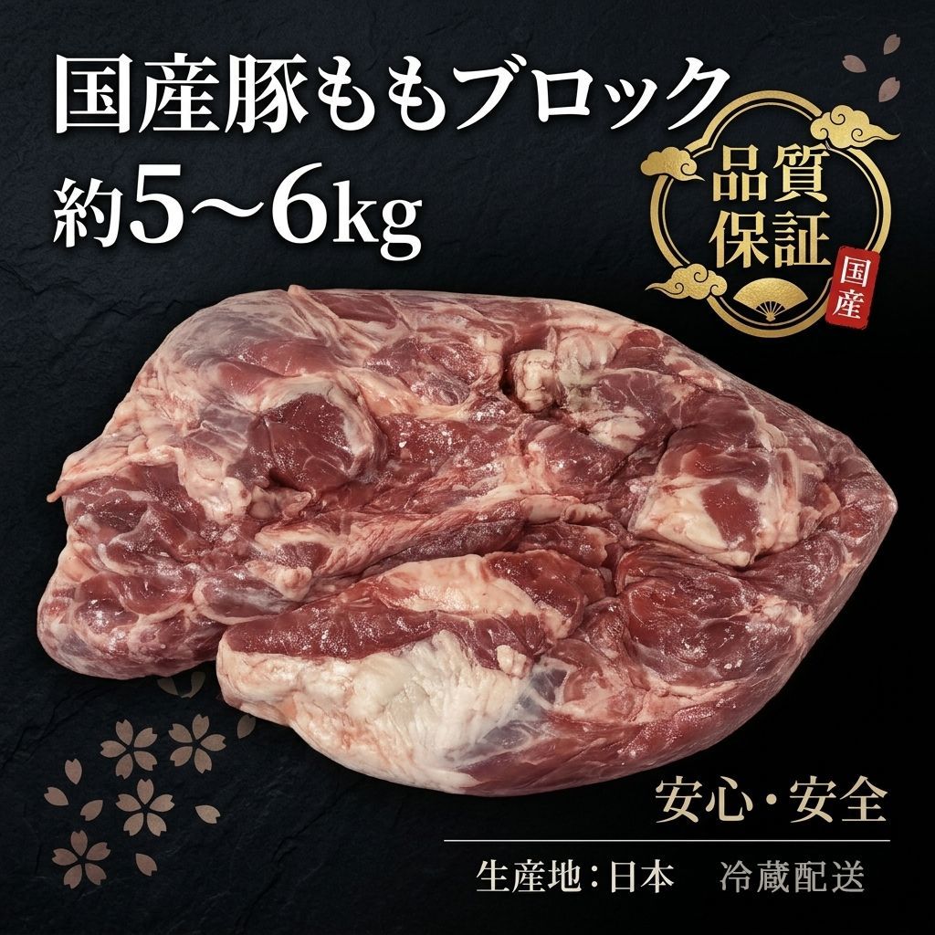 国産豚もも 冷蔵 ブロック 約5～6kg不定貫 大容量 かたまり肉 下処理済み 1本売り 加熱用 去膜済み 仕込み用 飲食店向け 薄切り炒め 煮物 しゃぶしゃぶ