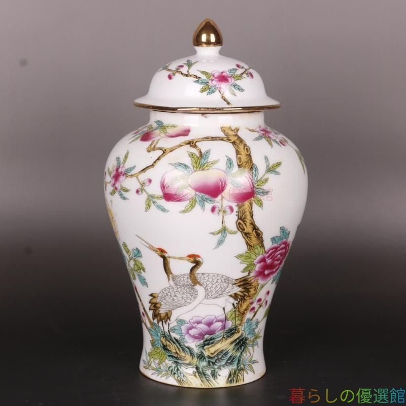 上品】清乾隆 粉彩福寿桃紋 将軍缶 景徳鎮 陶磁器 工芸品