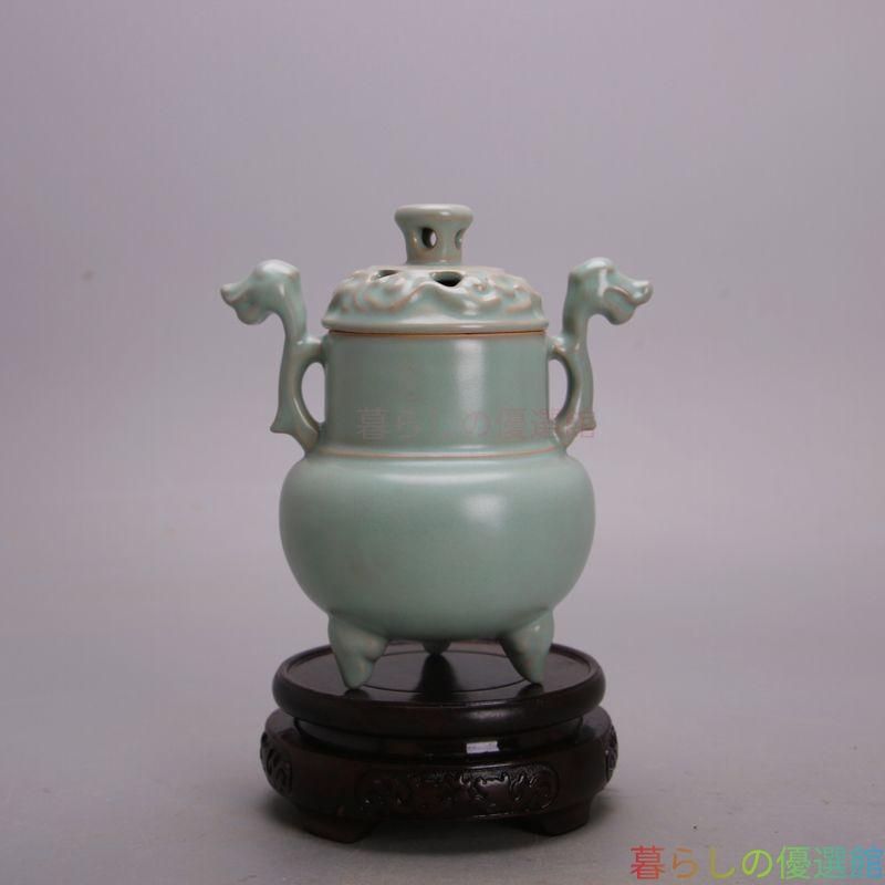 上品】汝窯青磁香炉 官窯青釉 香道具 仏具 工芸品 美術品 置物zw427