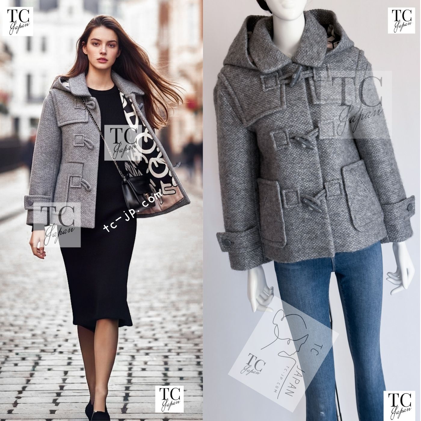 シャネル コート CHANEL グレー シルバー ウール アルパカ 軽い！ふわ 