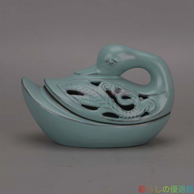 宋汝窯藍釉白鳥薫香炉 工芸品 美術品 置物 上品】宋汝窯藍釉白鳥薫香炉 工芸品 美術品 置物zw427