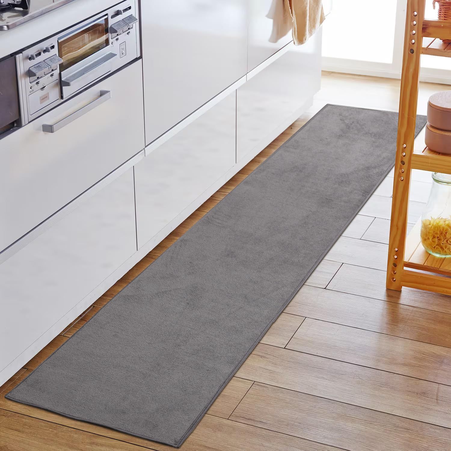 【新着商品】フランネル生地 滑り止め付き 短毛 マット 洗える ラグマット キッチンラグ お手入れ簡単 43×240cm 床暖房対応 オールシーズンで使える フランネルマット おしゃれ キッチンマット シンプル 無地 Tydle グレー